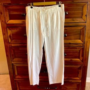 NWT Caslon Women's Tie Waist White Linen Pants Pockets Size M (never worn)